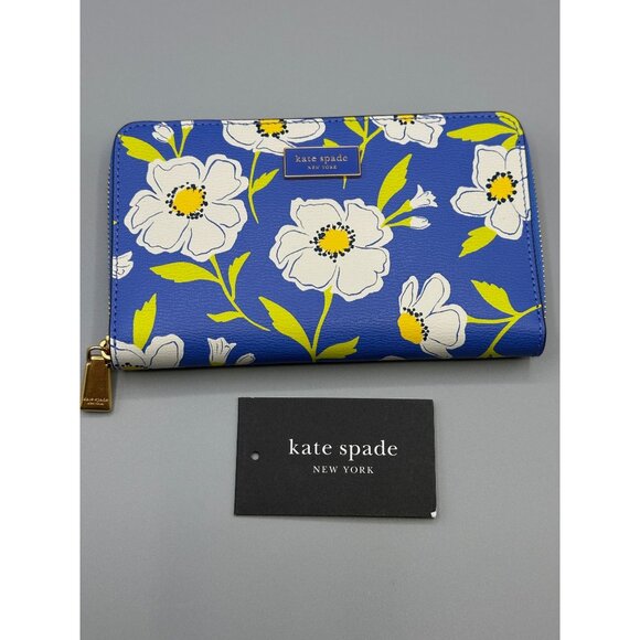 Kate Spade Katy Sunshine Floral Textured Leather Medium Zip Around Wallet NWT - Picture 1 of 15